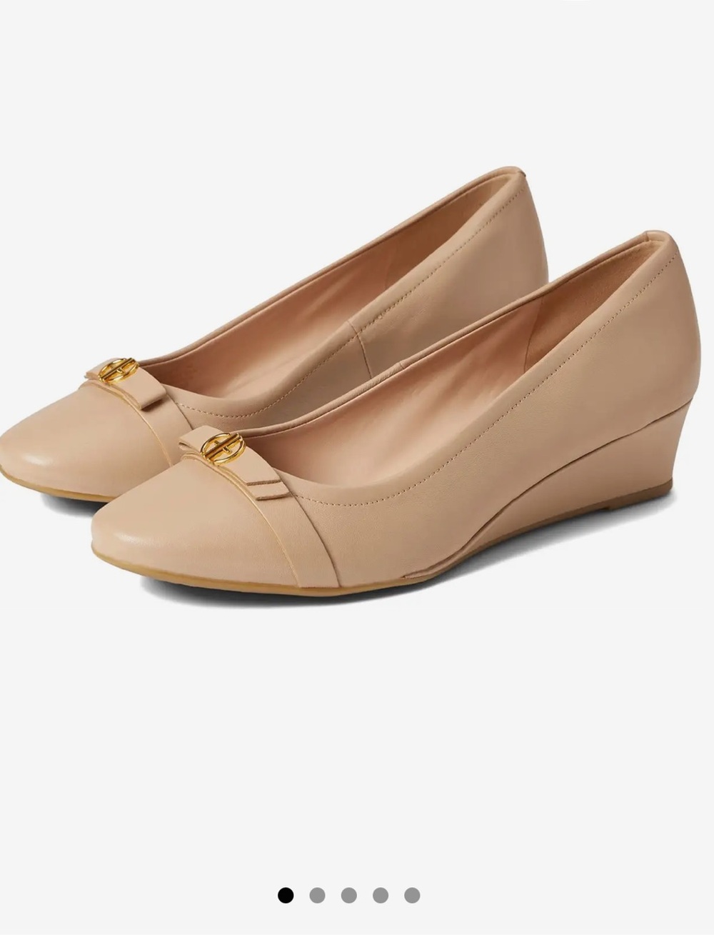Cole Haan Malta Leather Wedge Heels with Gold Logo LIKE NEW